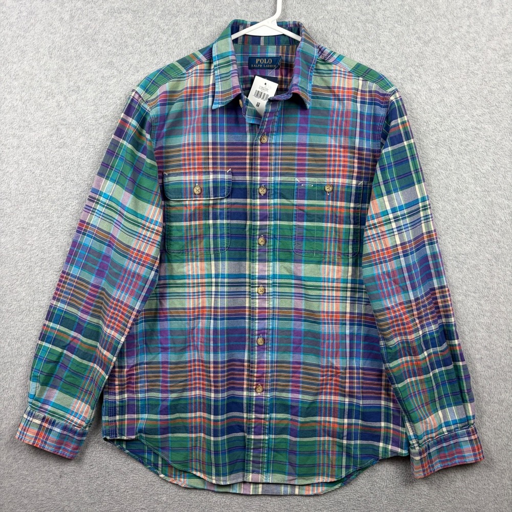 Polo Ralph Lauren Shirt Mens Medium Multicolor Plaid Oxford Workshirt NWT